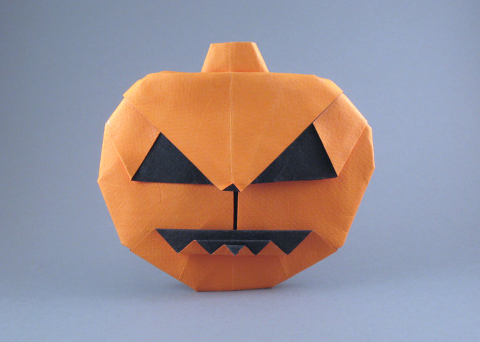Origami Jack-o'-lantern by Anita F. Barbour. Folded from a square of double-sided art paper by Gilad Aharoni on giladorigami.com