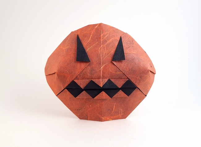 Origami Pumpkin by Nicolas Terry. Folded from a square of duo Unryu paper by Gilad Aharoni on giladorigami.com