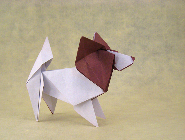 Origami Papillon dog by Jun Maekawa. Folded from a square of origami paper by Gilad Aharoni on giladorigami.com
