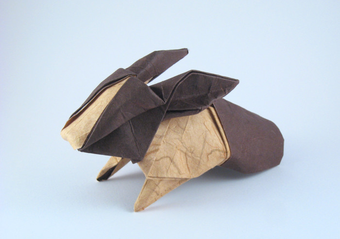 Origami Rabbit 2 by Hideo Komatsu. Wet-folded from a square of double-sided mulberry paper by Gilad Aharoni on giladorigami.com