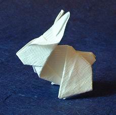 Origami Rabbit by Kunihiko Kasahara. Folded from a square of textured paper by Gilad Aharoni on giladorigami.com