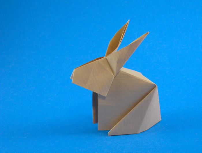 Origami Rabbit by Fumiaki Kawahata. Folded from a square of Kraft origami paper by Gilad Aharoni on giladorigami.com