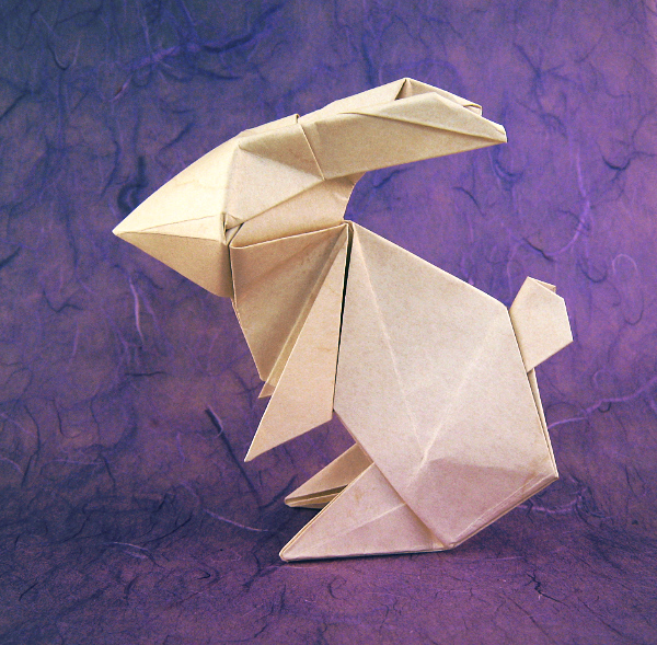 Origami Rabbit by Jun Maekawa. Folded from a square of Elephant-Hide by Gilad Aharoni on giladorigami.com