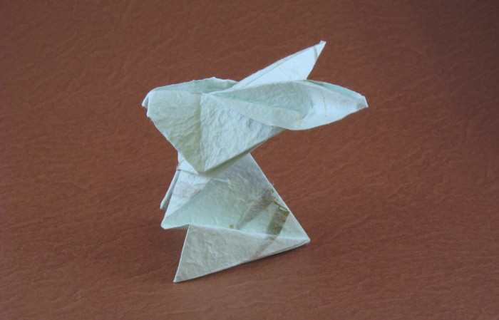 Origami Jackrabbit by Jun Maekawa. Folded from a rectangle of hand-made paper by Gilad Aharoni on giladorigami.com