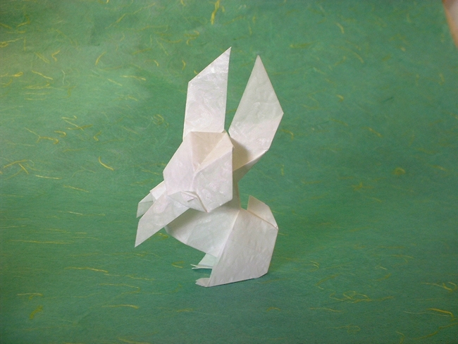 Origami Rabbit by Seiji Nishikawa. Folded from 2 squares of Alabaster origami paper by Gilad Aharoni on giladorigami.com