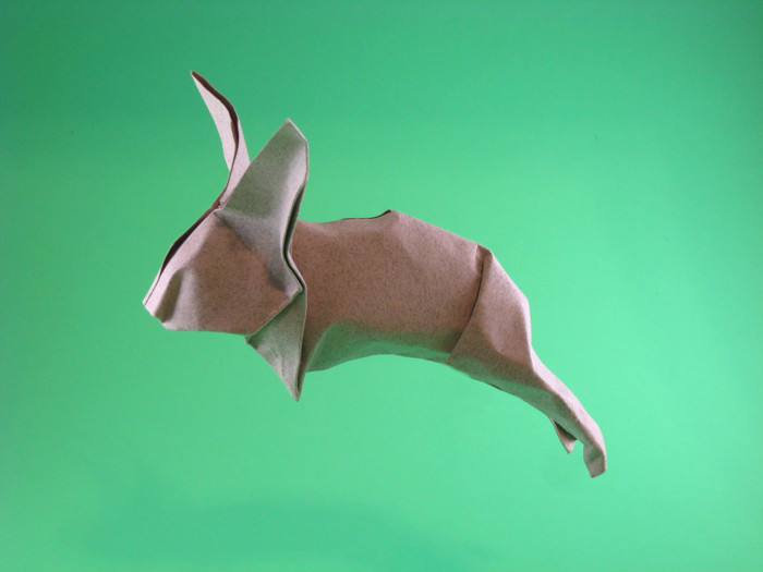 Origami Rabbit by Nguyen Tu Tuan. Wet-folded from a square of watercolor paper by Gilad Aharoni on giladorigami.com