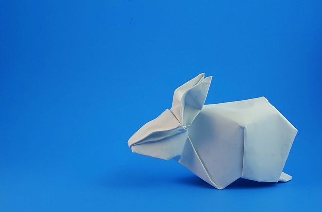 Origami Rabbit by Akira Yoshizawa. Wet folded from a square of cardstock by Gilad Aharoni on giladorigami.com