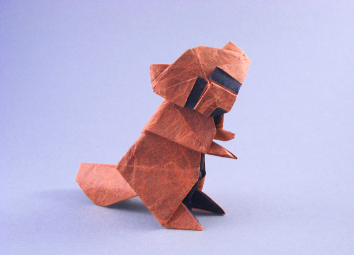 Origami Raccoon by Miyajima Noboru. Folded from a square of double-sided Unryu paper by Gilad Aharoni on giladorigami.com