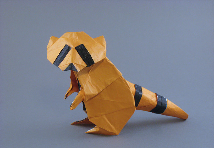 Origami Raccoon by Miyajima Noboru. Folded from a square of Kathy Stevick's tissue-foil by Gilad Aharoni on giladorigami.com