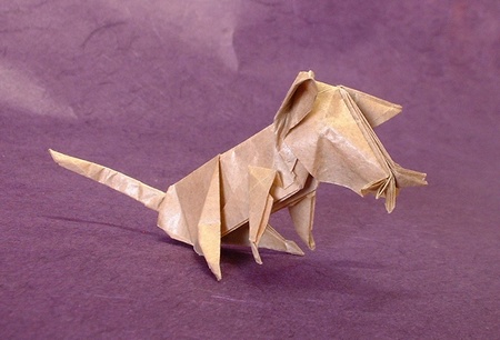 Origami Mouse by Miyajima Noboru. Folded from a square of thin brown wrapping paper by Gilad Aharoni on giladorigami.com