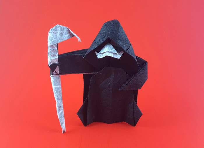 Origami Grim reaper by Marc Kirschenbaum. Folded from a square of Duo Thai paper by Gilad Aharoni on giladorigami.com