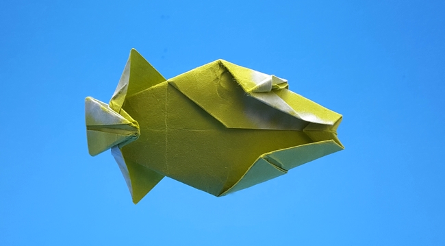Origami Reef triggerfish by Michael G. LaFosse. Folded from a square of washi by Gilad Aharoni on giladorigami.com