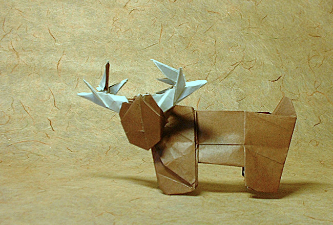 Origami Reindeer by Marc Kirschenbaum. Folded from a square of origami paper by Gilad Aharoni on giladorigami.com