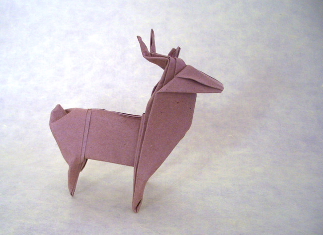Origami Reindeer by John Montroll. Folded from a square of watercolor paper by Gilad Aharoni on giladorigami.com