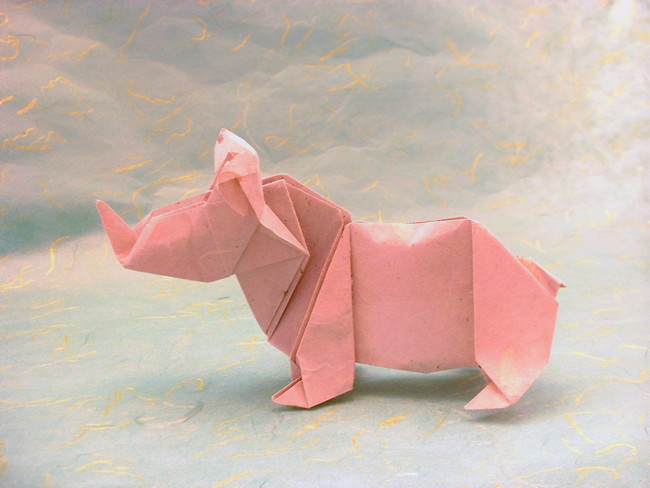 Origami Rhinoceros by Edwin Corrie. Folded by Gilad Aharoni on giladorigami.com
