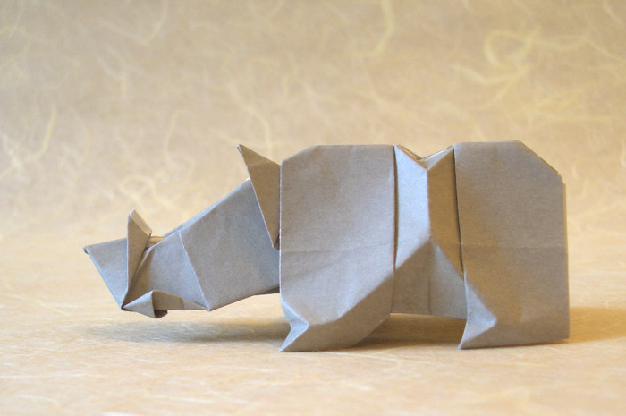 Origami Rhinoceros by Kunihiko Kasahara. Folded from a square of origami paper by Gilad Aharoni on giladorigami.com