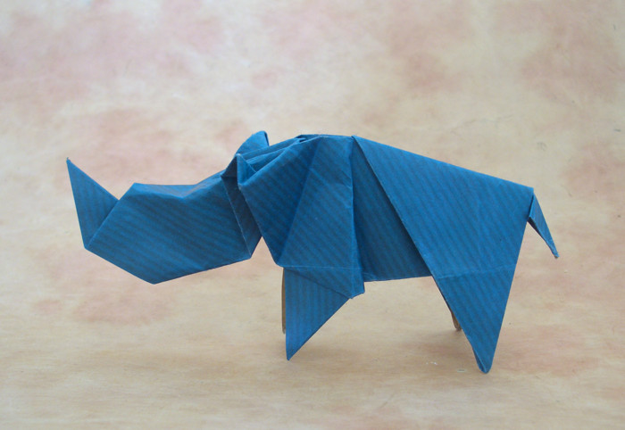 Origami Rhinoceros by Seiji Nishikawa. Folded from a square of Kraft paper by Gilad Aharoni on giladorigami.com