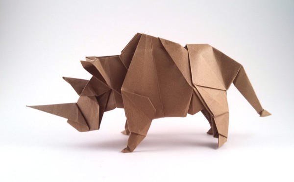 Origami Rhinoceros by Miyajima Noboru. Folded from a square of Tant paper by Gilad Aharoni on giladorigami.com