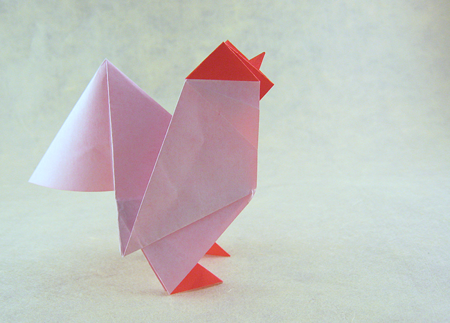 Origami Rooster by Roman Diaz. Folded from a square of origami paper by Gilad Aharoni on giladorigami.com