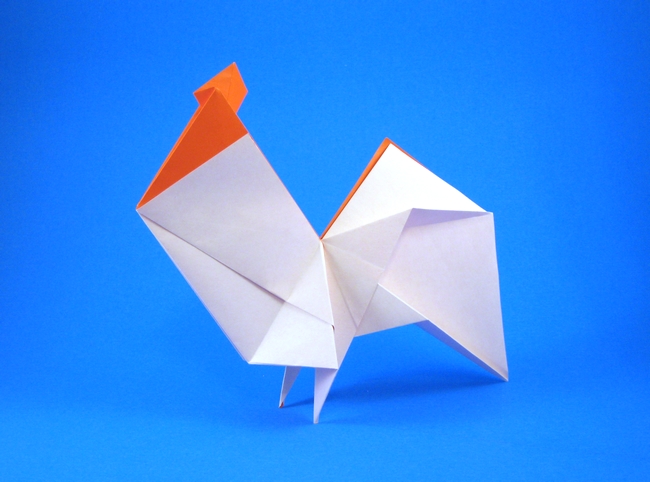 Origami Rooster by Hideo Komatsu. Folded from a square of origami paper by Gilad Aharoni on giladorigami.com