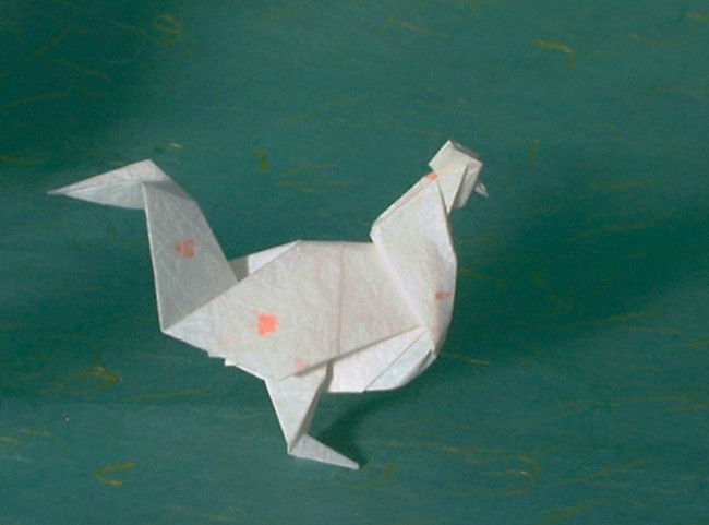 Origami Hen by Akira Yoshizawa. Folded from a square of momigami by Gilad Aharoni on giladorigami.com