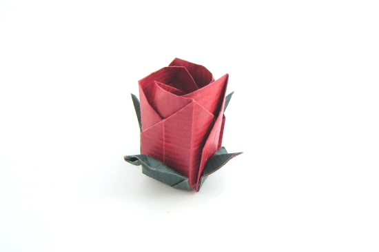 Origami Rose - color changed leaves by Toshikazu Kawasaki. Folded from a square of duo Kraft origami paper by Gilad Aharoni on giladorigami.com