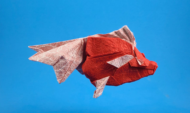 Origami Ryukin Ver. 3 by Ronald Koh. Folded from a square of Duo Thai origami paper by Gilad Aharoni on giladorigami.com