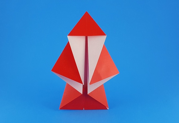 Origami Santa Claus and tree by Francesco Miglionico. Folded from a square of origami paper by Gilad Aharoni on giladorigami.com