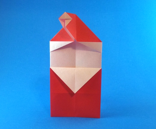 Origami Santa Claus card by Ryo Aoki. Folded from a square of origami paper by Gilad Aharoni on giladorigami.com