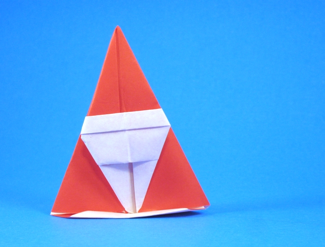 Origami Santa Claus or Dwarf by Asahi Isamu. Folded from a square of origami paper by Gilad Aharoni on giladorigami.com