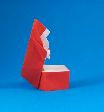 Origami Santa's christmas box by Robert Harbin. Folded from a rectangle of origami paper by Gilad Aharoni on giladorigami.com