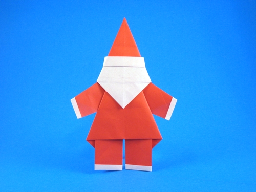 Origami Santa Claus by Gohara Toshio. Folded from 2 squares of origami paper by Gilad Aharoni on giladorigami.com