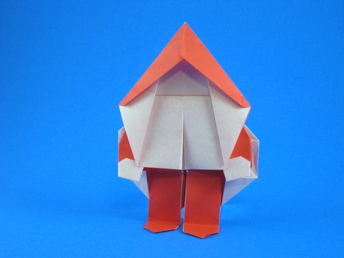 Origami Santa Claus by Katsushi Nosho. Folded from 2 squares of origami paper by Gilad Aharoni on giladorigami.com
