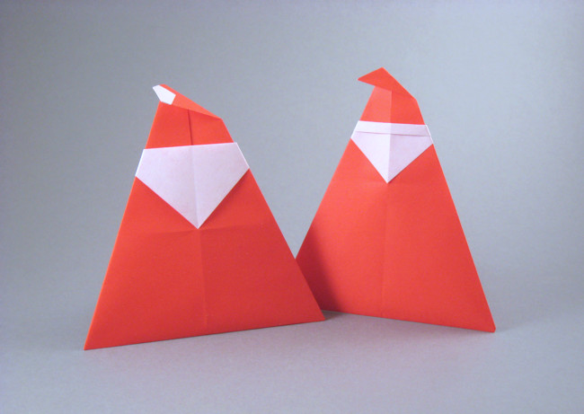 Origami Santa ornament or gift tag by Anita F. Barbour. Folded from a square of origami paper by Gilad Aharoni on giladorigami.com