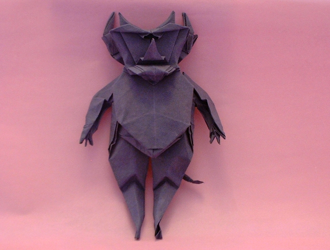 Origami Satyr by Fernando Gilgado Gomez. Wet-folded from a square of 90gsm Fabriano paper by Gilad Aharoni on giladorigami.com