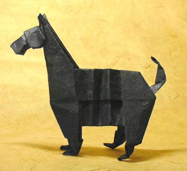 Origami Scottish terrier by John Montroll. Folded from a square of Lokta paper by Gilad Aharoni on giladorigami.com