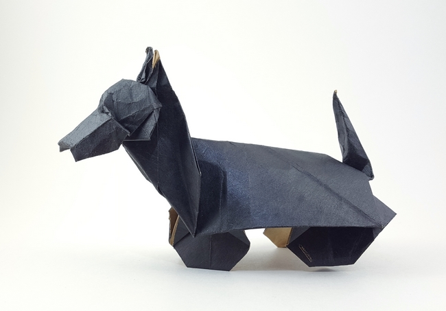 Origami Scottish terrier by John Montroll. Folded from a square of wrapping paper by Gilad Aharoni on giladorigami.com