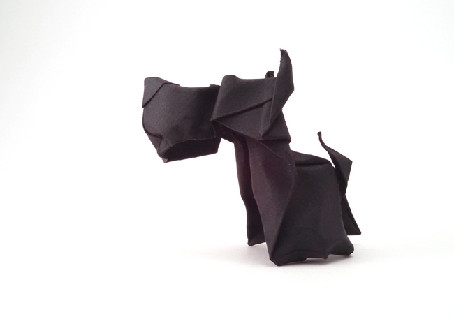 Origami Scottish terrier by Hoang Tien Quyet. Folded from a square of cardstock by Gilad Aharoni on giladorigami.com