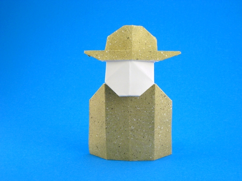 Origami Scoutmaster by David Petty. Folded from a rectangle of scrapbooking paper by Gilad Aharoni on giladorigami.com