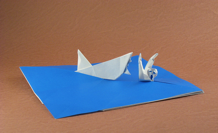 Origami Shark attack 2 by Fernando Gilgado Gomez. Folded from a square of origami paper by Gilad Aharoni on giladorigami.com