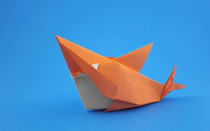 Origami Shark by Oriol Esteve. Folded from a square of origami paper by Gilad Aharoni on giladorigami.com