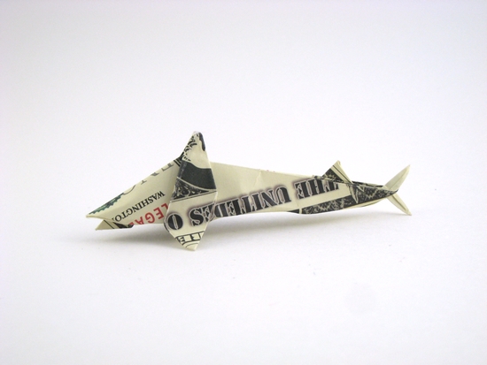 Origami Shark by Won Park. Folded from a dollar bill play-money by Gilad Aharoni on giladorigami.com