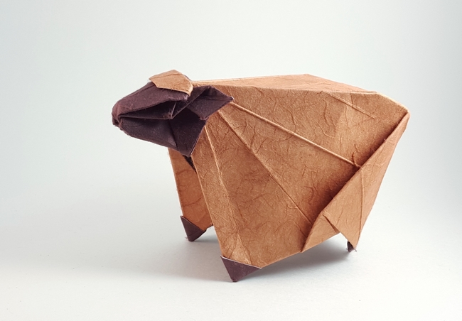 Origami Sheep by Gen Hagiwara. Wet-folded from a square of double-sided mulberry paper by Gilad Aharoni on giladorigami.com