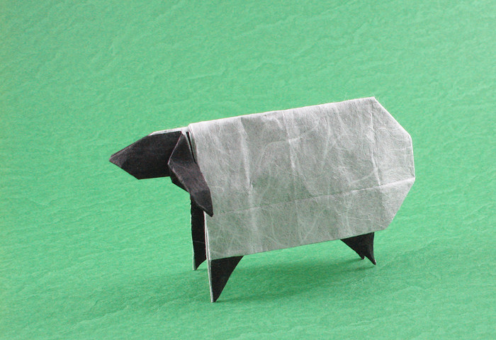 Origami Sheep by Toshikazu Kawasaki. Folded from a rectangle of double-sided Unryu paper by Gilad Aharoni on giladorigami.com