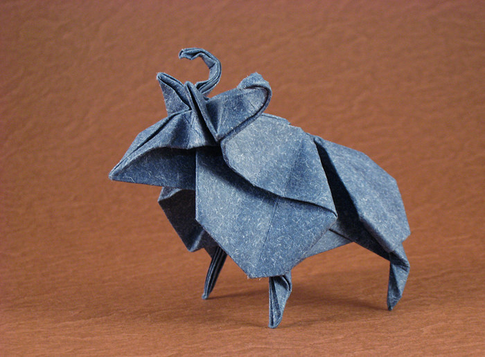 Origami Sheep by Jun Maekawa. Folded from a square of patterned origami paper by Gilad Aharoni on giladorigami.com