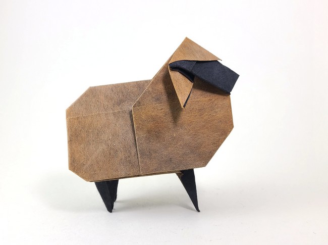Origami Sheep by Seo Won Seon (Redpaper). Folded from a square of Shadow Thai origami paper by Gilad Aharoni on giladorigami.com
