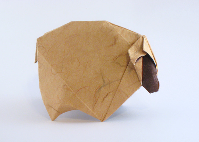 Origami Sheep by Roman Diaz. Folded from a square of double-sided mulberry paper by Gilad Aharoni on giladorigami.com