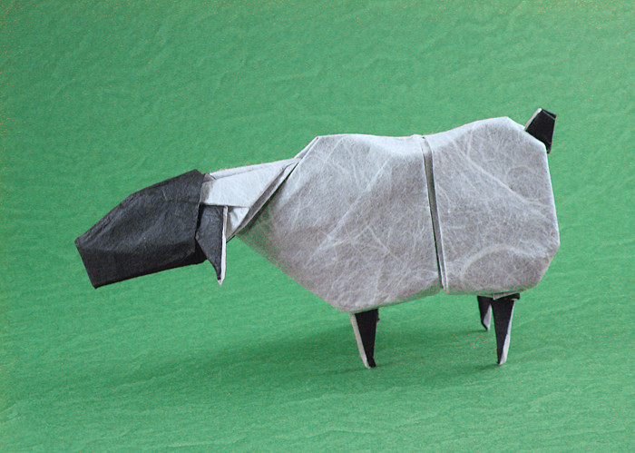 Origami Sheep by Quentin Trollip. Folded from a square of double-sided Unryu paper by Gilad Aharoni on giladorigami.com