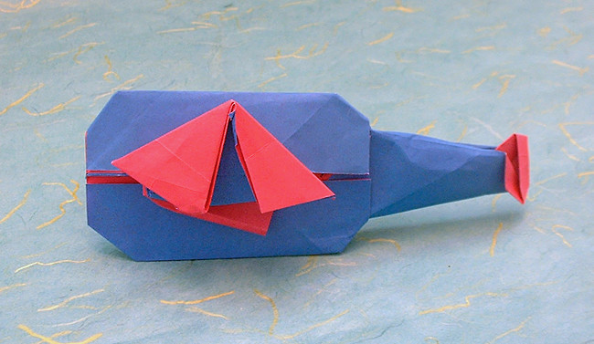 Origami Ship in a bottle by Marc Kirschenbaum. Folded by Gilad Aharoni on giladorigami.com