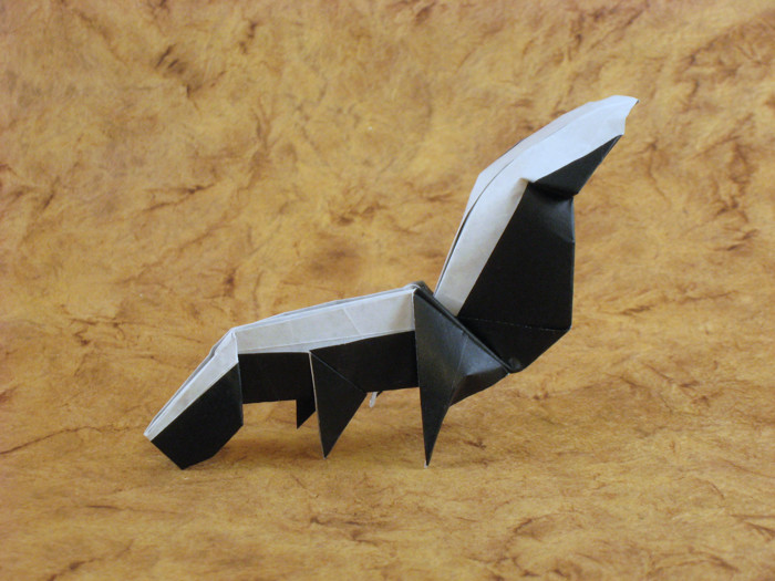 Origami Skunk by Aaron Einbond. Folded from a square of origami paper by Gilad Aharoni on giladorigami.com